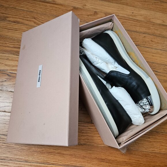 Miu Miu Crystal Cap-Toe Leather Sneaker - Picture 11 of 13